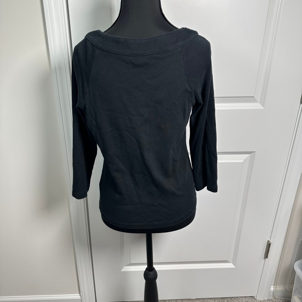 Rafaella‎ Black 3/4 Sleeve Crew Neck Top with Ring Detail Women's Size M - Picture 3 of 12